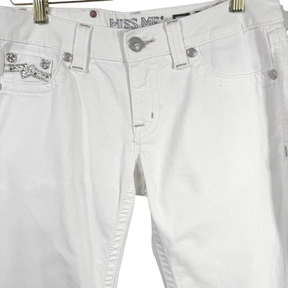 Miss Me Womens White Bootcut Jeans Rhinestone Embellished Y2K Denim Size 29